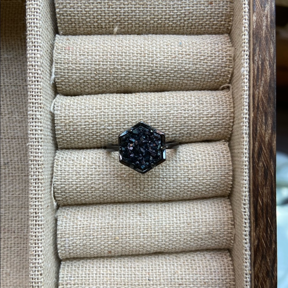 SOLD — Kendra Scott Gunmetal Ring, Black Drusy, Size 7